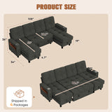 Homall Modular Sectional Sofa with Storage, Cup Holders, USB & Type-C Charging Ports, LED Light, Fabric Couch for Living Room