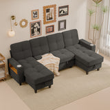 Homall Modular Sectional Sofa with Storage, Cup Holders, USB & Type-C Charging Ports, LED Light, Fabric Couch for Living Room