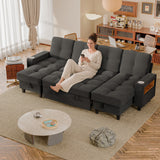 Homall Modular Sectional Sofa with Storage, Cup Holders, USB & Type-C Charging Ports, LED Light, Fabric Couch for Living Room
