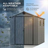 6x8ft Outdoor Plastic Storage Shed with Window,Weather-Resistant, Easy Assembly, Wood-Effect Outdoor Shed for Garden & Tool Storage ,Dark Gray