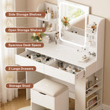 Homall Vanity Desk with 3 Colors LED Lighted Mirror, Makeup Vanity with Storage Shelves and Drawers, Vanity Table Dressing Table for Bedroom