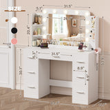 Homall Vanity Desk with Lights & Mirror, Makeup Vanity Table with Power Outlet & Storage for Bedroom Dressing Room, White