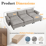 Homall 119" Modular Sectional Sofa with 3 Movable Ottomans, 3-Seat Configurable Cloud Couch for Living Room, Gray