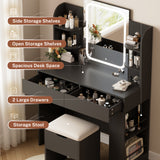 Homall Vanity Desk with 3 Colors LED Lighted Mirror, Makeup Vanity with Storage Shelves and Drawers, Vanity Table Dressing Table for Bedroom