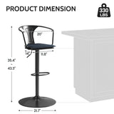 Vyrox Adjustable Bar Stools with Back and Arms, Swivel Metal Bar Chair with Round Base and Footrest, Counter Height Stool