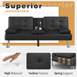 Homall Futon Sofa Bed Faux Leather Couch Modern Convertible Folding Recliner with 2 Cup Holders