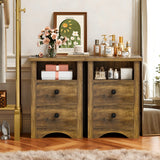 Homall NightStand Set of 2 with 2 Drawers & Open Storage Shelf, Farmhouse End Table Bedside Table for Bedroom Living Room