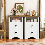 Homall NightStand Set of 2 with 2 Drawers & Open Storage Shelf, Farmhouse End Table Bedside Table for Bedroom Living Room