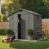 6x4ft Outdoor Plastic Storage Shed with Window,Weather-Resistant, Easy Assembly, Wood-Effect Garden Tool House,Dark Gray