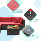 Lacoo 5 Pieces Patio Sectional Sofa Sets All-Weather PE Rattan Conversation Sets With Glass Table, Red