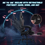 Vyrox PU Leather Gaming Chair with Massage Lumbar Support, Ergonomic High Back Computer Gamer Chair with Adjustable Footrest