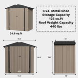 Homall 4' x 6' Mental Outdoor Storage Shed with Sloping Roof and Lockable Door, for Backyard & Garden, Brown