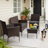 Homall 4 Pieces Patio Conversation Set Outdoor Furniture Rattan Chairs Wicker Seating with Cushion and Table Weather-resistant for Porch Garden Backyard