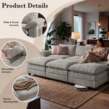 Homall 119" Modular Sectional Sofa with 3 Movable Ottomans, 3-Seat Configurable Cloud Couch for Living Room, Gray