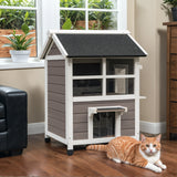 Homall Outdoor Wooden Cat House with Air Vents, Indoor Feral Cat Shelter with Escape Door and Balcony