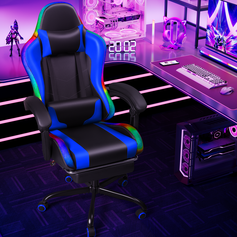 Homall L Shaped Gaming Desk and Chair Set, Carbon Fiber Desktop Corner Computer Desk RGB Massage Ergonomic Racing Chair E-Sports LED Lights RGB Gaming Chair with Footrest