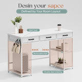 Homall 47" Home Office Computer Desk, Writing Study Desk with 3 Fabric Drawers, Storage Shelves & Hooks for Small Spaces, White