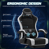 Vyrox Reclining Gaming Chair with Footrest, Massage Lumbar Support, Breathable Technical Fabric, Ergonomic Video Game Chair with Headrest