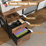Homall 65.4" L-Shaped Desk with Power Outlets & USB, Corner Desk with 2 Drawers and 2 Monitor Stand, Brown
