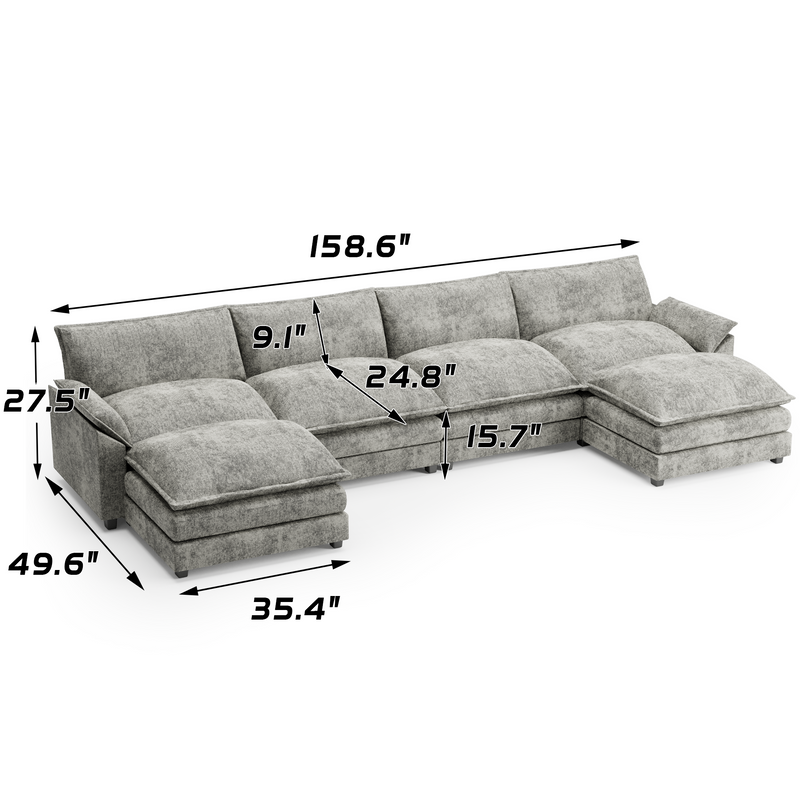 Homall U-Shape 4 Seat Sectional Sofa with chaise lounge Convertible Sofa Set for Living Room