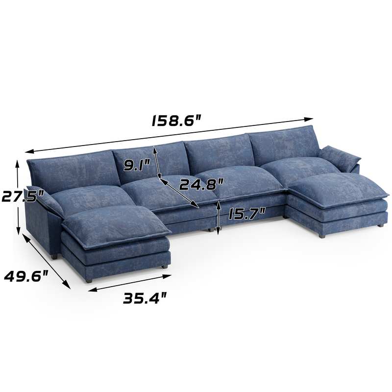 Homall U-Shape 4 Seat Sectional Sofa with chaise lounge Convertible Sofa Set for Living Room