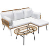 Homall 3-Piece Outdoor Conversation Set Patio Rattan Furniture Set with Cushions & Table,White