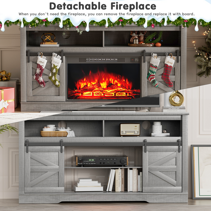Homall Modern Farmhouse TV Stand with Electric Fireplace Media Storage TV Console Sliding Cabinet Doors