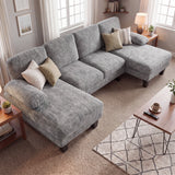 Homall 105" U-Shape 6 Seat Sectional Sofa with Chaise, Chenille Fabric Modular Couch for Living Room, Apartment