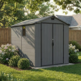 6x10ft Outdoor Plastic Storage Shed with Window-Weather-Resistant, Easy Assembly, Wood-Effect Garden Tool House,Dark Gray