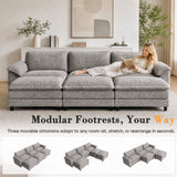 Homall 119" Modular Sectional Sofa with 3 Movable Ottomans, 3-Seat Configurable Cloud Couch for Living Room, Gray