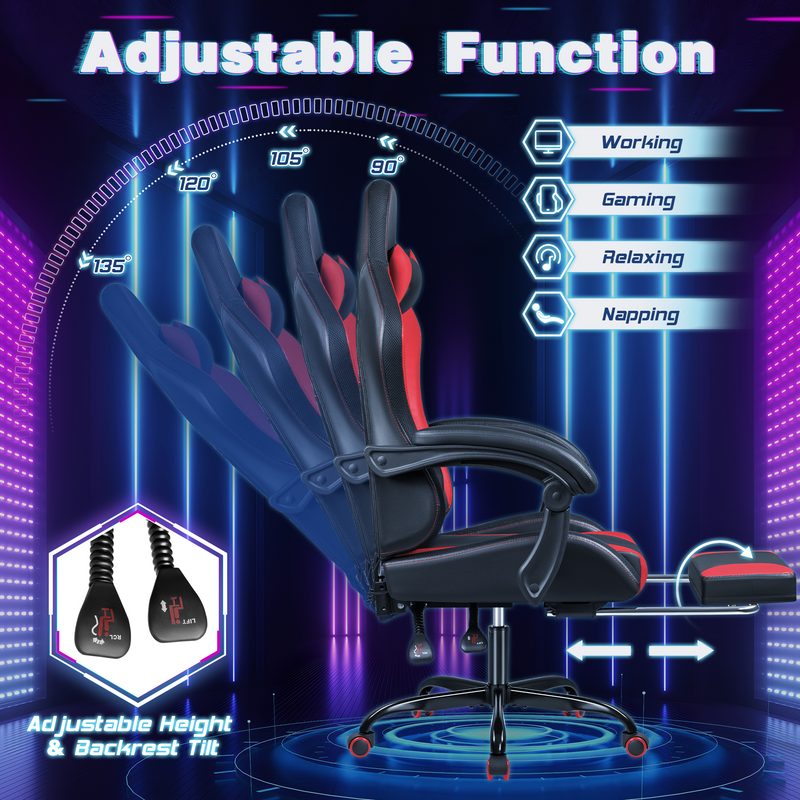 Homall L Shaped Gaming Desk and Chair Set, Carbon Fiber Desktop Corner Computer Desk RGB Massage Ergonomic Racing Chair E-Sports LED Lights RGB Gaming Chair with Footrest