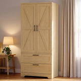 Homall Wardrobe Closet with Drawers, Freestanding Armoire Wardrobe Closet with Motion Sensor Light and Side Hooks, Wood Clothes Closet Cabinet for Bedroom