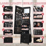 Homall Jewelry Armoires Cabinet With LED Mirror Wheels Lockable Standing Storage Box with 2 Drawers, White