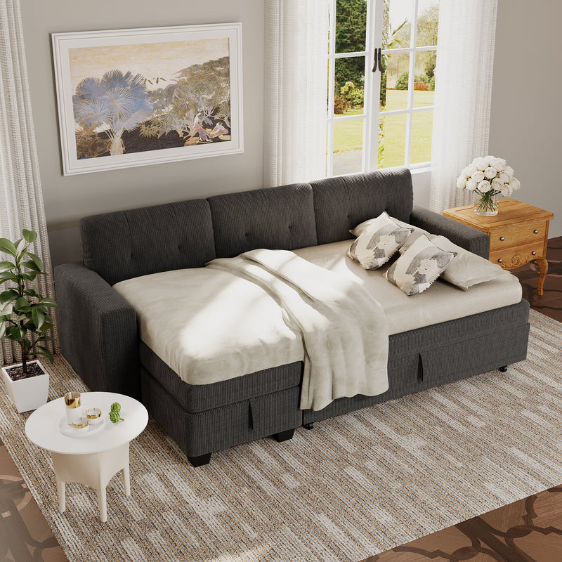 Homall Multi-Person Sofa Bed with Storage Space, Stretchable into Bed, 3 Seat Corduroy Sofa Bed