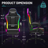 Vyrox RGB Gaming Chair with Massage Lumbar Support, App & Remote Controlled LED Lights, Ergonomic High-Back Computer Chair with Retractable Footrest, Adjustable Armrests