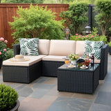 Homall 4 Piece Pe Rattan Wicker Outdoor Patio Bar Set, Black/Beige