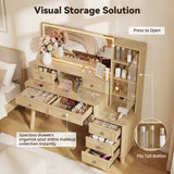 Homall 48'' Makeup Vanity Set with Large Mirror & LED Lights, Retro Vanity Desk with 7 Drawers & 3 Shelves, Vanity Table with Charging Station for Bedroom