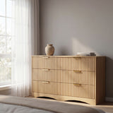 Homall 6 Drawer Double Dresser for Bedroom, Modern Fluted Wide Dresser Chest of Drawers with Gold Handles & Curved Base, Wood Storage Dresser Organizer for Living Room, Entryway