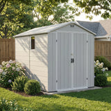 6x10ft Outdoor Plastic Storage Shed with Window-Weather-Resistant, Easy Assembly, Wood-Effect Garden Tool House,Light Gray
