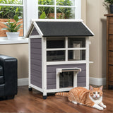 Homall Outdoor Wooden Cat House with Air Vents, Indoor Feral Cat Shelter with Escape Door and Balcony