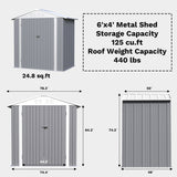 Homall 4' x 6' Mental Outdoor Storage Shed with Sloping Roof and Lockable Door, for Backyard & Garden, Gray