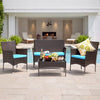 Lacoo 4 Pieces Patio Furniture Set Outdoor Conversation Wicker Rattan Chairs Seating with Cushion and Glass Table Weather-Resistant for Garden Backyard Porch