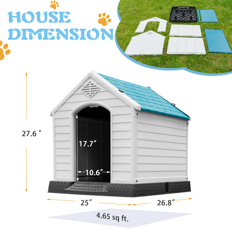 Homall Dog Kennel Plastic Dog House Indoor Outdoor for Large Dogs 27.6 inch All Weather Doghouse Puppy Shelter with Air Vents, Elevated Floor Ventilate