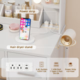 Homall Vanity Desk with Lights & Mirror, Makeup Vanity Table with Power Outlet & Storage for Bedroom Dressing Room, White