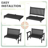 Homall Outdoor Bench, HDPE Outdoor Bench, 2-Person Patio Garden Bench, Weather-Resistant Park Bench for Outdoor, Black