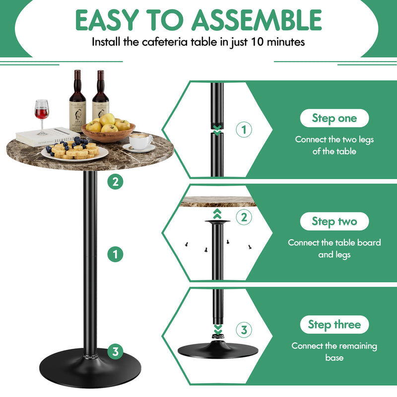 Homall Bistro Pub Table Round Bar Height Cocktail Table Metal Base MDF Top Obsidian Table with Black Leg 23.8-Inch Top, 39.5-Inch Height