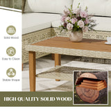 Homall Outdoor Wicker Furniture Set 3 Pieces Patio Chaise Conversation Set, L-Shaped Rattan Sofa Couch with Acacia Wood Coffee Table for Deck Porch and Garden