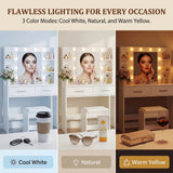 Homall Makeup Vanity Set with Mirro & 3 Modes Lights, Vanity Desk with Stool & Storage Drawers Shelves, Vanity Table with Power Outlet for Bedroom Dressing Room