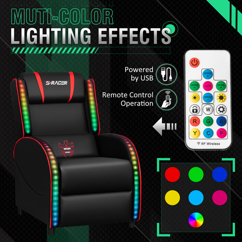 Homall RGB LED Lights Gaming Massage Recliner Chair Racing Style Single Living Room Sofa Ergonomic Home Theater Seating with Massage Lumbar Support