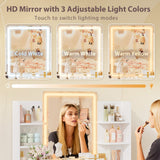 Homall Vanity Desk with Mirror, 3 Modes LED Lights and USB Power Outlet, Makeup Vanity Table with 6 Storage Shelves and 7 Drawers for Dressing Room Bedroom